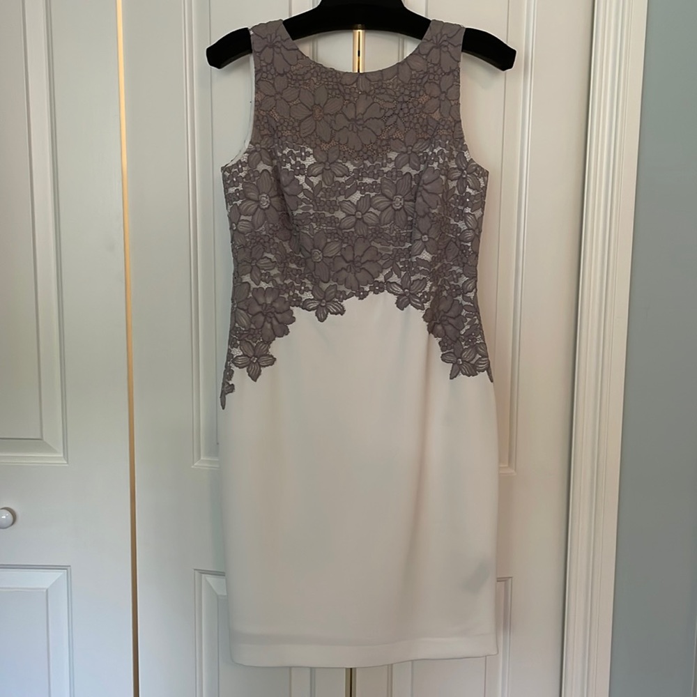 White dress with grey flowers